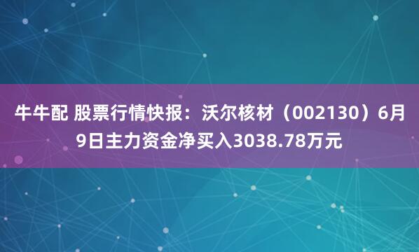 牛牛配 股票行情快报：沃尔核材（002130）6月9日主力资金净买入3038.78万元